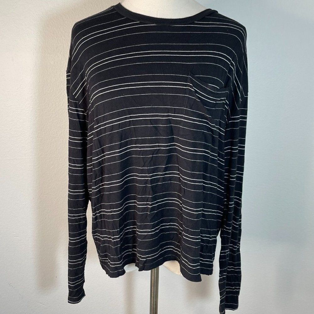 Daily Ritual M Medium Long Sleeve Top T Tee Shirt Black White Stripe